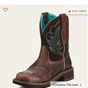 Ariat Heeled Boots in Brown and Blue with Distinctive Western Design